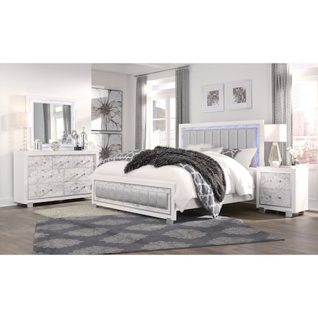 Global Furniture Usa Transitional Glam Marble, Metallic Santorini White Full Bed Group 2884